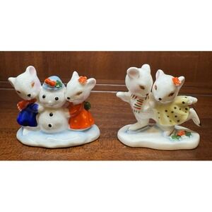 Vintage Enesco Maruri Masterpiece‎ Mice Figurines 1977 Bone China Winter Set